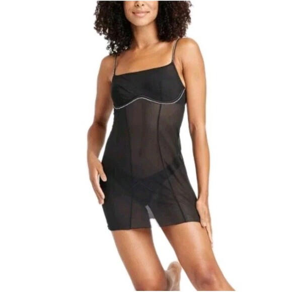 Auden Intimates Womens XS Mesh Rhinestone Bling Lingerie Dress Stretchy Black - Picture 1 of 9
